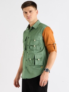 Cargo Flap Pocket Work Style T-Shirt Customized Mens Button Down Oversized Short Sleeve - Product Image 2