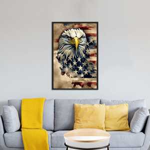 Toile décorative avec drapeau américain et aigle : Décoration murale patriotique imprimée, TOILE ENCADRÉE NOIRE - Product Image 1