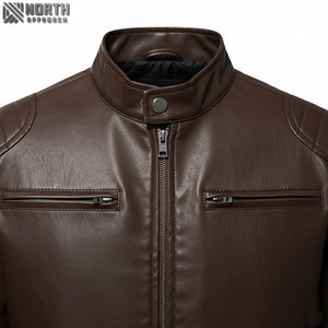 Chaqueta de cuero con cremallera personalizada de alta calidad para hombre, bombardero de invierno de talla grande con decoración bordada, bombardero de suministro directo al por mayor - Product Image 5