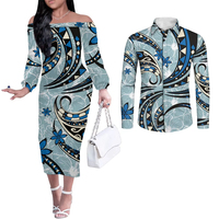 Vêtements de Couples à Imprimé Tribal Polynésien Personnalisé, Tenues Assorties, Robe Mumu Stretch Micronésienne et Chemise Homme Aloha 2Pcs Ensemble