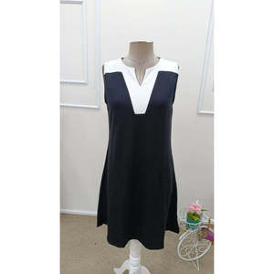 Women's Strappy V-Neck Two-Tone Short <b>Viscose</b> Two-Thread <b>Dress</b>, 35485 - Black - Product Image 4