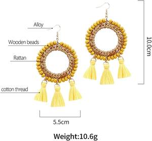 Pendientes hechos a mano con cuentas de semillas amarillas de estilo étnico bohemio, joyería colgante para ropa de fiesta de mujer - Product Image 3