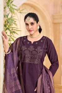 Salwar Kameez de Algodón Dhabu con Bordado a Mano, Bolsillo Superior, Estampado Jacquard Plazzo y Dupatta para Fiesta Diwali, para Mujer, Todas las Temporadas - Product Image 2