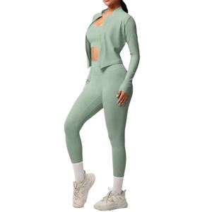 Conjuntos de Yoga para Mujer, Diseño a Cuadros, Cintura Elástica, Largo Completo, 2 Piezas, Spandex, Nailon, Buena Calidad, Conjunto de Yoga para Fitness - Product Image 4