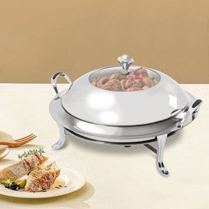 Plato de frotamiento de acero inoxidable resistente de alta calidad con tapa fuerte, perfecto para buffets de catering y eventos de bodas profesionales - Product Image 4