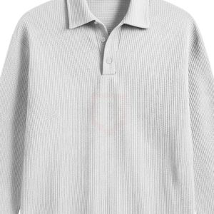 Polo de Punto Gris Claro para Hombre, Manga Larga, Cuello con Botones, Corte Holgado, Textura Casual, Suéter para Primavera y Otoño - Product Image 6