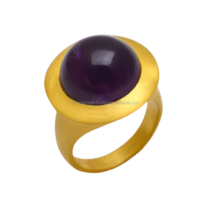 Bague élégante en argent sterling 925 plaqué or Bague couronne ronde en forme d'améthyste Bague à la mode pour mariage, cadeau pour femme - Product Image 2