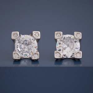 92.5 <b>Silver</b> Earring Geometric Gold-Plated <b>Stud</b> with Zircon Diamond Pearl for Wedding Engagement Party Gift Religious Style - Product Image 1