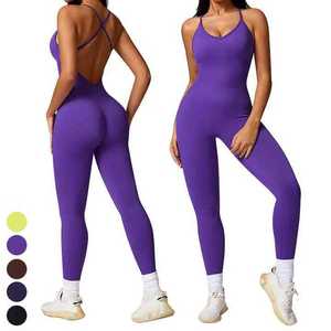 Removable <b>Pad</b> Cross <b>Back</b> Adjustable Straps Sports Bodysuit Butt Lift Fitness Jumpsuits Seamless One Piece Yoga Jumpsuit Women - Product Image 2