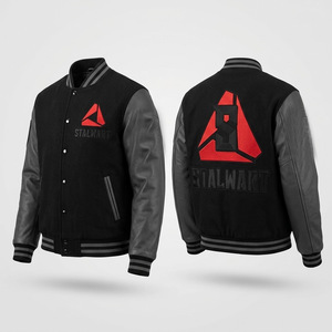 Stalwart Men's Woolen Varsity <b>Jacket</b> With Leather Sleeves Embroidered Logo Casual Autumn Wear Turn-down Collar Regular Fit - Product Image 3