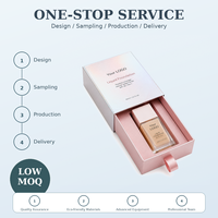 Boîte de fond de teint de luxe personnalisée et écologique pour maquillage liquide, avec gaufrage, pelliculage mat, doublure éponge, en carton, tiroir à ruban, OEM