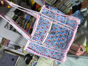 Bolsa de Mano Grande de Algodón Hecha a Mano con Volantes, Cierre de Cremallera, Estampado en Bloques, Bolso de Hombro Moderno para Mujer, para Viajes de Primavera y Verano - Product Image 2