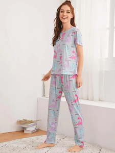 Robe de nuit graphique lettre femme manches courtes vêtements de nuit tricotés confortable respirant pour l'été - Product Image 4