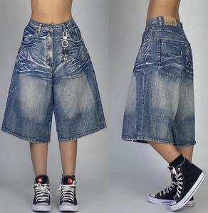 Personalizado de los hombres de cintura media estilo recto Casual verano Streetwear transpirable holgado Vintage peso pesado lavado pantalones cortos de mezclilla de punto - Product Image 1