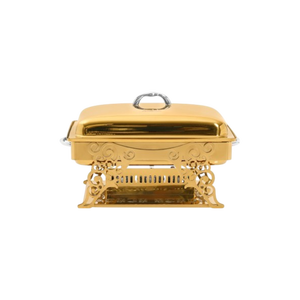 Réchaud rectangulaire en acier inoxydable plaqué or avec cadre orné et support de carburant - Product Image 2