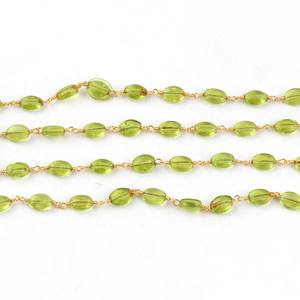 Péridot Hydro Lisse Perles Chapelet Chaîne Meilleure Qualité Ovale En Forme de 6x7mm Plaqué Or Chaîne Rouleaux Perles pour la Fabrication de Bijoux VENTE - Product Image 2