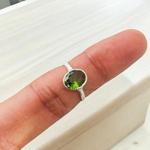 Anillo de joyería fina de Plata de Ley 925 con peridoto natural hecho a mano, ajuste de bisel, anillo de declaración de diamante de corte ovalado - Product Image 5