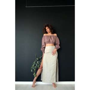 Summer Boho <b>Maxi</b> <b>Linen</b> <b>Skirt</b> with Slits Handmade Organic Clothing Breathable Long Dress Perfect Gift for Her - Product Image 3