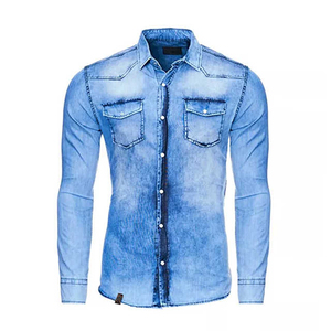 Camisas vaqueras con botones para hombre, ropa de calle informal personalizada al por mayor, camisas vaqueras de manga larga con solapa de color sólido, ropa de calle de fiesta de otoño - Product Image 1
