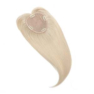 Remy Human <b>Hair</b> Topper with Bangs Silk Base <b>Rooted</b> Dirty Blonde & Pearl Blonde 1B - Product Image 2
