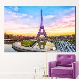 Impresión en lienzo de la Torre Eiffel al atardecer, Francia, arte de paisaje urbano elegante, 1P:Gallery Wrapped - Product Image 1