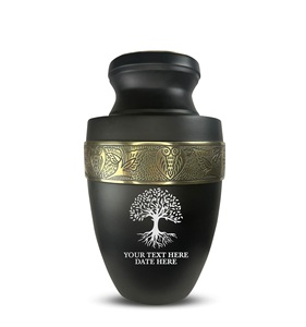Urne funéraire personnalisée pour cendres d'adultes, hommes et femmes, en aluminium, avec nom, date et design, noire avec bordure argentée, taille personnalisée - Product Image 2