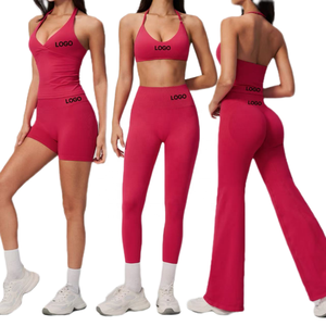 Seamless 2 Piece Yoga Set High Waist Flared <b>Leggings</b> <b>and</b> Halter <b>Top</b> - Product Image 1