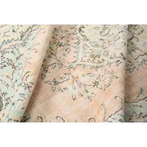 Vintage Turkish Rug, 5.8x9 ft Rug, Green <b>Yellow</b> Solid <b>Wool</b> Rug - Product Image 5