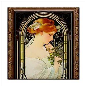 Azulejo de cerámica hecho a mano con borde decorativo para mujer estilo Art Nouveau - Product Image 1