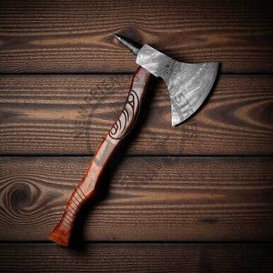 Hacha de Acero de Damasco Forjada a Mano con Mango de Madera de Palisandro Grabado a Mano, Hacha Tomahawk para Supervivencia y Campamento al Aire Libre - Product Image 4