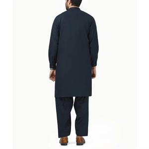 Jet Black Salwar <b>Kameez</b> For <b>Men</b> Featuring A Band Collar Sleek Design And Minimalist Detailing Perfect For Nighttime Eid Events - Product Image 6