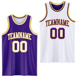 Engro Sports Custom <b>Purple</b> White-Gold Reversible Double Side Sublimation Basketball <b>Suit</b> Jersey Plus Size Direct From Brand - Product Image 1