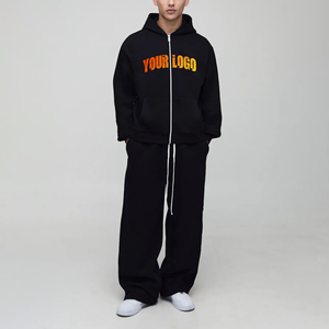 ชุดวอร์มผ้าฝ้ายมีฮู้ดสำหรับผู้ชายเสื้อวิ่งออกกำลังกาย2ชิ้นเสื้อวอร์มไซส์ใหญ่พิเศษมีซิปสำหรับฤดูหนาวพิมพ์โลโก้พัฟตามสั่ง - Product Image 1