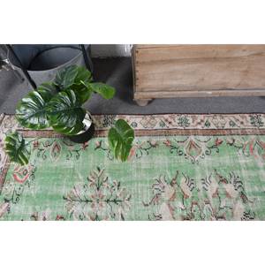 Tapis turc vintage classique vert beige 5x8 pieds fait à la main en laine et latex motif patchwork écologique à poils moyens - Product Image 5