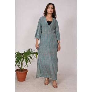 Vestido Largo de seda crepé Kurti para mujer, ropa informal hecha a mano, Vestido largo de fiesta, vestido elegante para uso diario festivo - Product Image 3