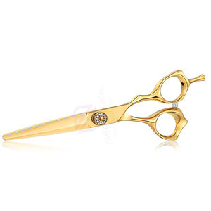 Ciseaux de coiffeur droitier en acier inoxydable enduit d'or avec vis réglable et repose-doigt pour une utilisation professionnelle en salon - Product Image 3