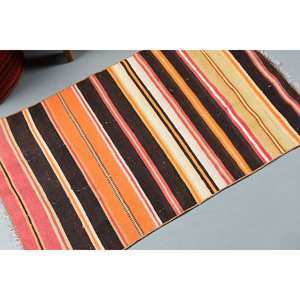 พรมตุรกีโบราณแบบทันสมัยเป็นมิตรกับสิ่งแวดล้อมสีส้มคลาสสิกสีน้ำตาลขนาด2x3,4ฟุตงานเย็บปะติดปะต่อกันทำจากขนสัตว์กองขนาดกลางพื้นที่ห้องสำหรับวัยรุ่น - Product Image 2