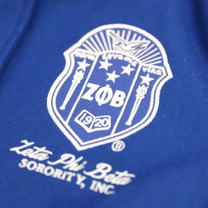 Zeta Phi Beta Sorority Wool Varsity <b>Jacket</b> <b>Royal</b> <b>Blue</b> Body Black Leather Sleeves Chenille Embroidery Greek Life Apparel - Product Image 5