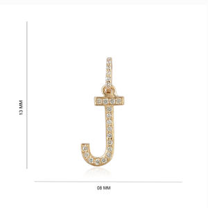 Pendentif initial en diamant véritable J, or massif 14 carats, breloque pour bijoux, cadeaux d'anniversaire, alphabets, bijoux en lettres, pendentif fait main - Product Image 1