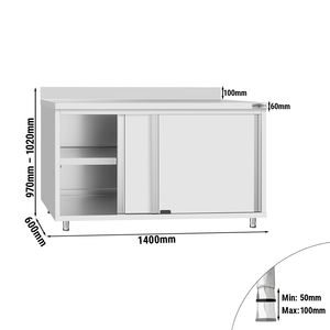 Armario de Acero Inoxidable para Suelo ECO - 1400x600mm - con Puertas Correderas y Soporte Superior - Product Image 2
