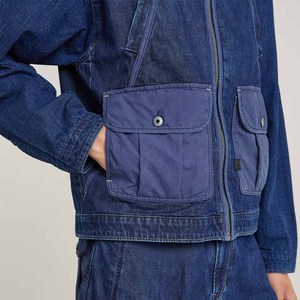 Chaqueta utilitaria de mezclilla azul oscuro para hombre con bolsillos de gran tamaño, ropa de calle informal con cremallera, abrigo funcional moderno - Product Image 4