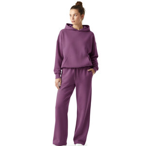 Sudadera con Capucha y Pantalones Deportivos de Algodón 100% Ecológico con Parches de Patrones Vintage Sólidos, Logotipo Personalizado al por Mayor, Hombros Caídos, Alta Calidad para Mujer - Product Image 4