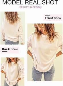OEM Custom Basic Oversized <b>Crewneck</b> Long Tunic Sweatshirts Pullover Tops for Women Casual Vintage Style for Autumn Winter Spring - Product Image 3