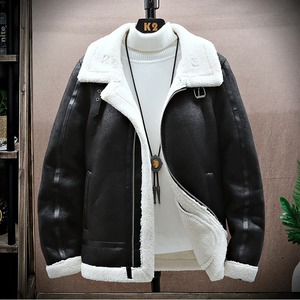 Veste d'hiver en cuir de fourrure intégrée pour hommes épaissie Casual Business Motorcycle Leather Blends Coat Social Streetwear Overcoat - Product Image 2