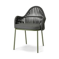 Fauteuil d'extérieur en corde avec structure en métal peint et coussin en tissu
