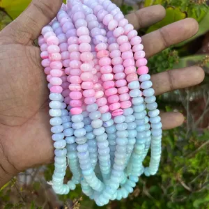 ลูกปัดโอปอลทรงกลมหลายสีเรียบ8-9มม. สีลูกกวาดธรรมชาติสีฟ้าอ่อนสีชมพูม่วงเงาอัญมณีหลวมเครื่องประดับ DIY - Product Image 5