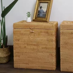 Natural Rattan Woven <b>Rectangular</b> <b>Storage</b> <b>Baskets</b> with Inside Handle Flexible Design Lightweight Precision-Made Imported Vietnam - Product Image 3