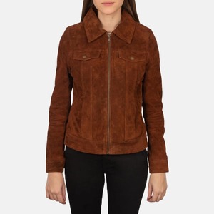 Veste de camionneur en daim brun vintage de qualité supérieure pour femmes avec fermeture éclair facile à porter avec une sensation de tissu doux par Bearfit - Product Image 3
