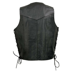 <b>Men's</b> Genuine Leather V-Neck <b>Vest</b> Single Breasted Biker Waistcoat With Side Laces Outerwear Custom Design Wholesale Factory - Product Image 3