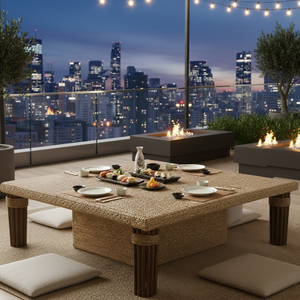 Table à manger carrée d'extérieur en rotin, écologique, confortable, durable, minimaliste, pour hôtel, ferme, chambre et parc - Product Image 4